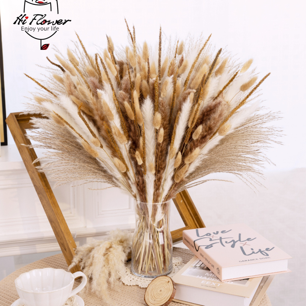 Pampas Grass Decor - Natural Dried Pampas Grass Bouquet Bunny