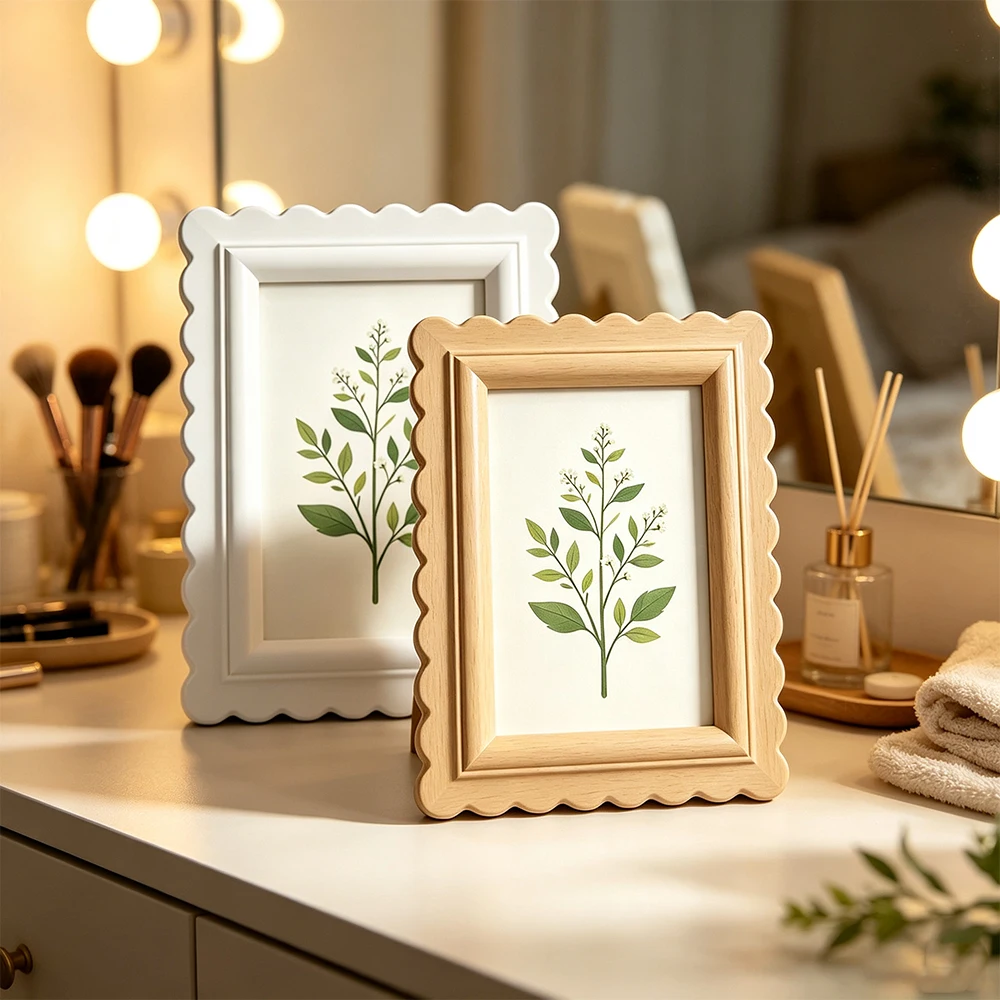 Boho Beige Scalloped Wavy Edge - đánh giá và giá Bamboo Photo Frame