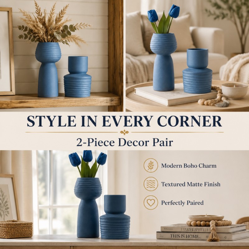 2Pcs Rough Wavy Textured Blue  - đánh giá và giá Pampas Grass Decor